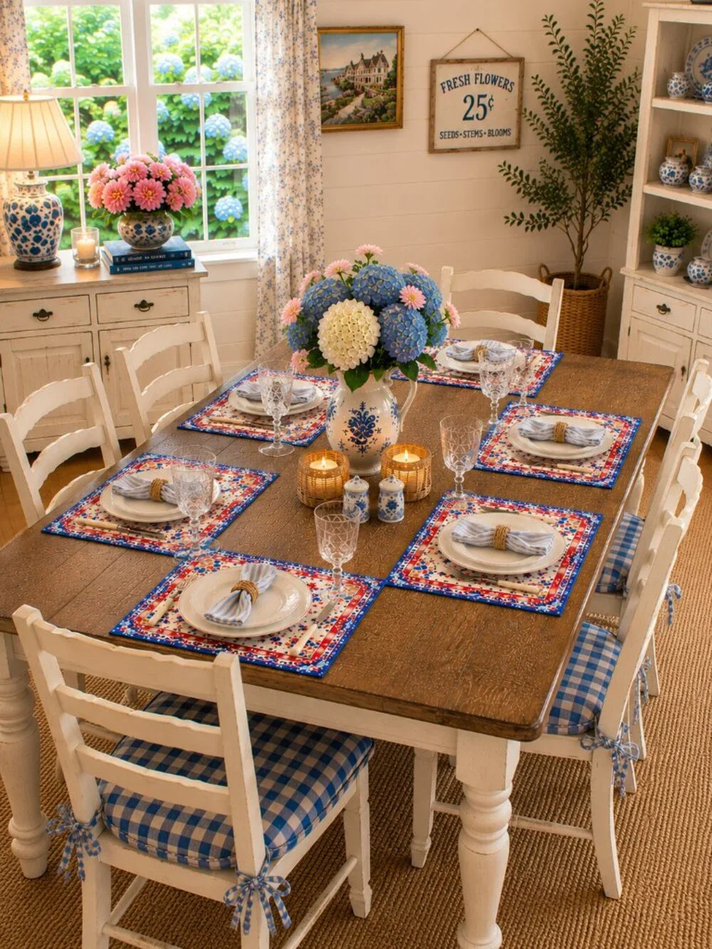 Set of 6 Floral Americana Patriotic Placemats Cottagecore Memorial Labor Day